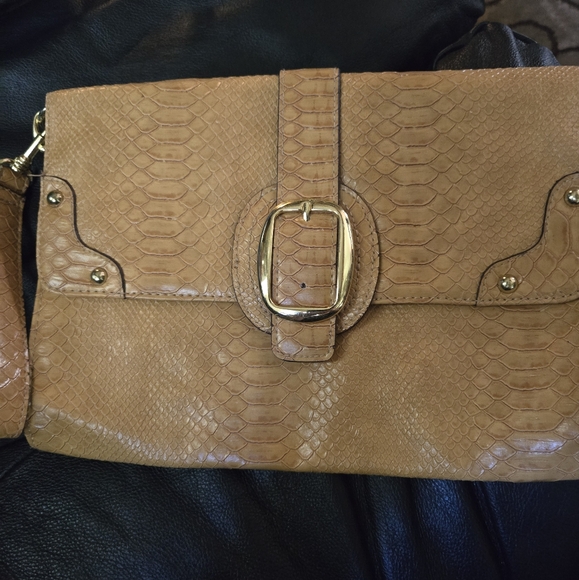 Vintage gorgeous crocodile like & linen lined clutch - Picture 2 of 7